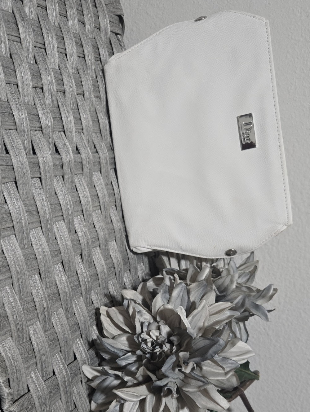 Dior White Wall Pouch with Silver Plaque